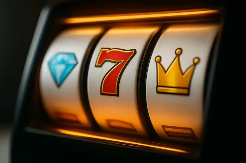 Extreme close-up of slot reels with diamonds, sevens, and crowns
